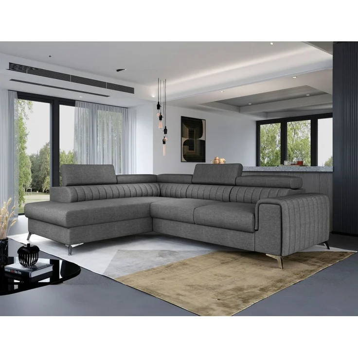 Ecksofa mit Schlaffunktion Sofa ELENI Stoff Sawana Grau Ottomane Links – Bild 1