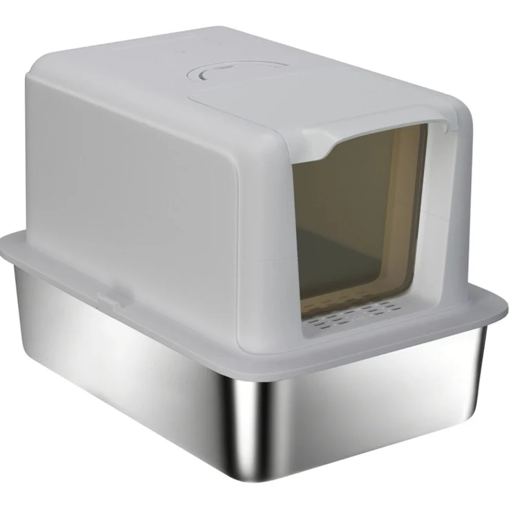 Katzentoilette aus Edelstahl mit Deckel und Streufilter, 40,5x60,5x41,5 cm, Grau – Bild 2