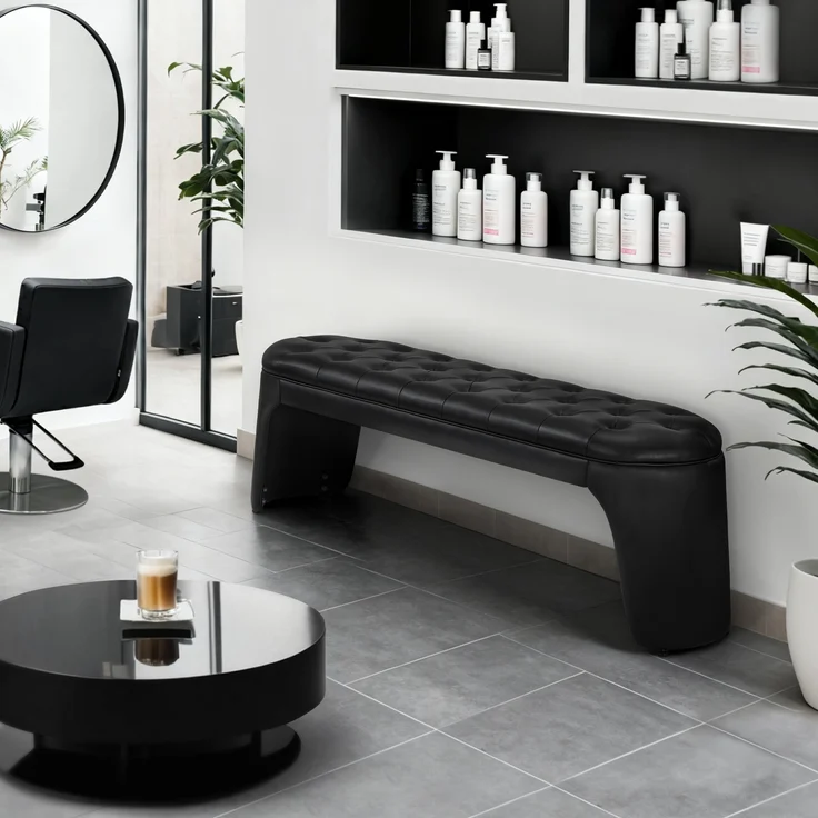 BarberPub 3-Sitzer Sitzbank für Friseursalon, Sitzbreite 150 cm, Moderne Wartebank Friseur, Polsterbank Schlafzimmer,Flurbank Friseureinrichtung W510 (Schwarz/Kunstleder) – Bild 2