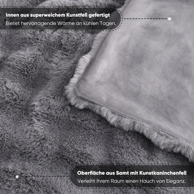 Wohndecke Kunstfelldecke Weiche Kuscheldecke Felloptik 150x200cm Kunstfell Decke, Elegear, Kuscheldecke Fell Bubble Decke Kaninchenfell Decke für Couch Bett Sofa – Bild 3