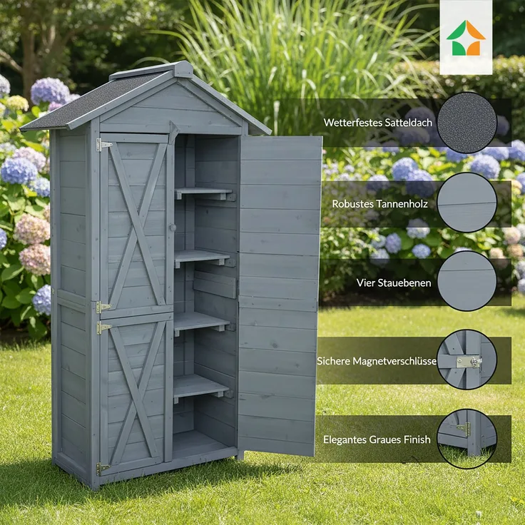 Werkzeugschrank aus Holz, ca. 88 x 45,5 x 168 cm, grau