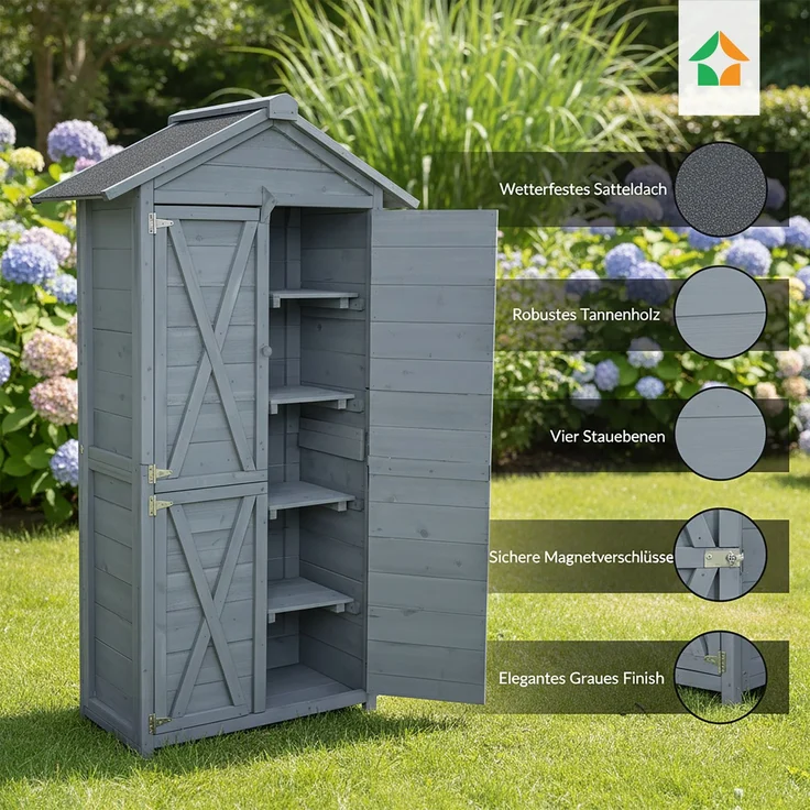 Werkzeugschrank aus Holz, ca. 88 x 45,5 x 168 cm, grau – Bild 1