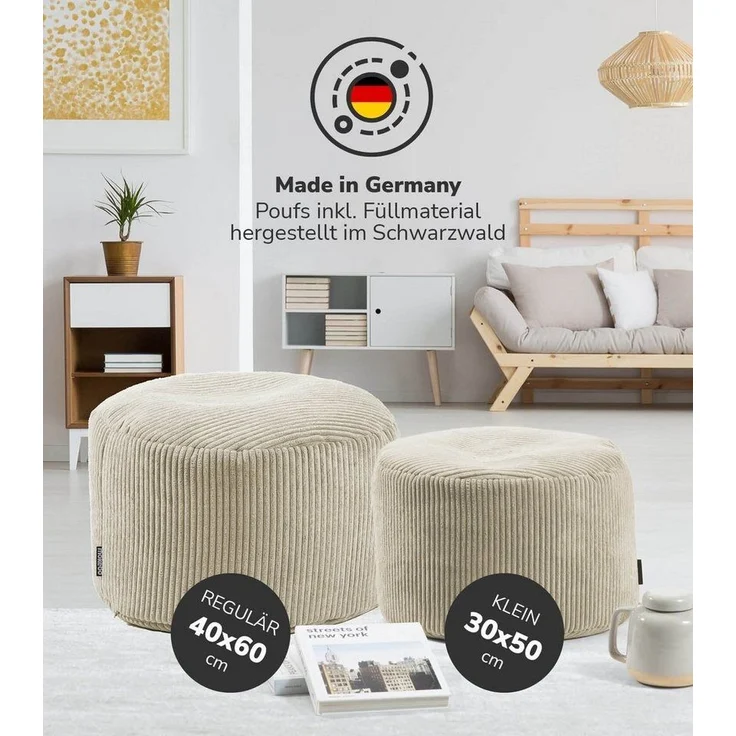 mokebo Pouf Der faule Lenz (aus Cordstoff), Sitzhocker XL, Bodenkissen, Fußhocker, Hocker, Sitzkissen in Beige – Bild 3