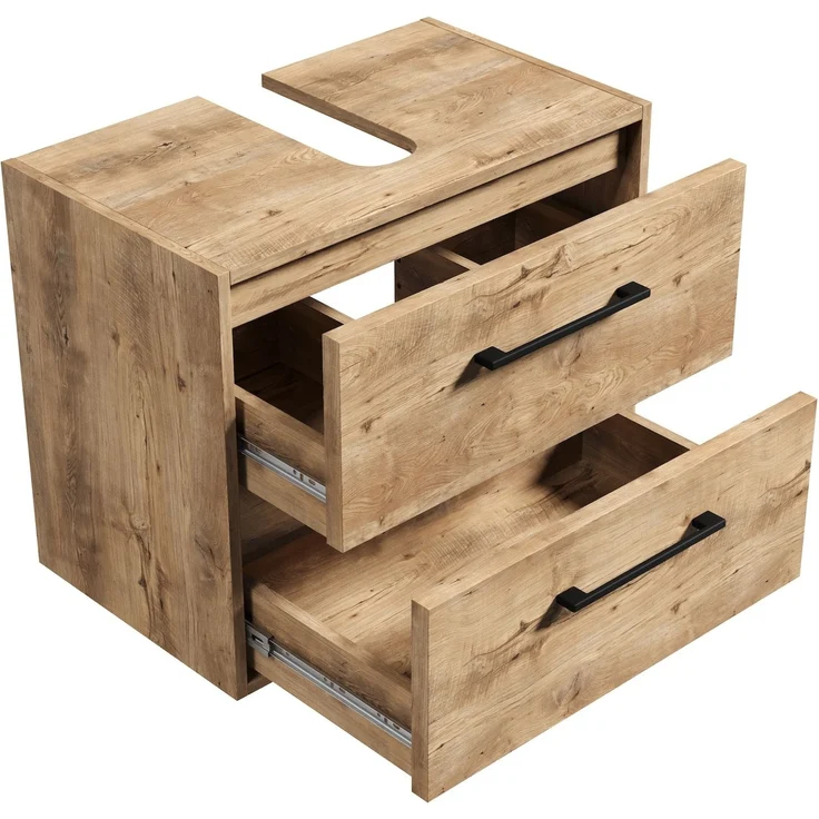 Waschbeckenunterschrank Florence 60 x 35 cm Kastanie Eiche - Hängender Badezimmerschrank mit 2 Schubladen – Bild 3