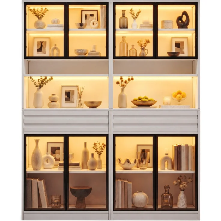 Vitrinen-Set aus MDF, 2 Stück je B 80 x T 35 x H 200 cm, weiß, mit Glastüren und LED-Beleuchtung – Bild 6