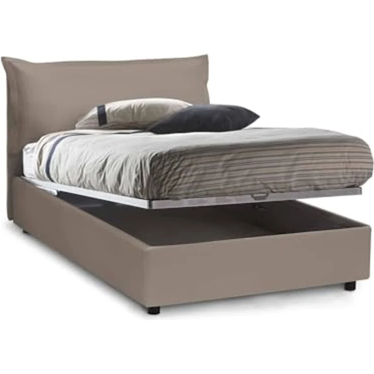 Talamo Italia - Quadratisches und halbes Bett Clara, Containerbett mit Kunstlederbezug, 100% Made in Italy, Frontöffnung, inklusive Matratze Cm 120x190, Turteltaube – Bild 6