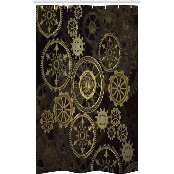 Abakuhaus Duschvorhang Badezimmer Deko Set aus Stoff mit Haken Breite 120 cm, Höhe 180 cm, Steampunk Räder Dunkle Schatten – Bild 3