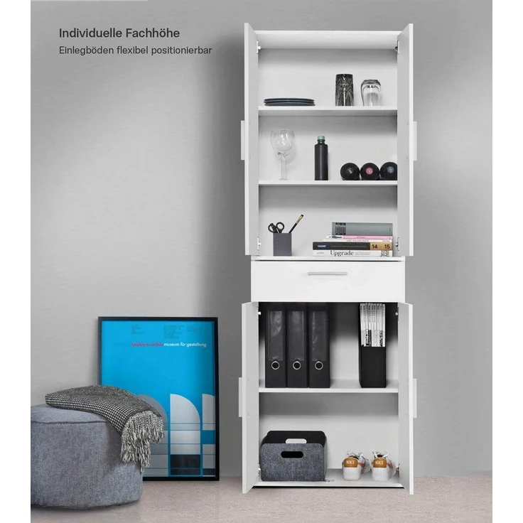 mokebo® Mehrzweckschrank 60cm Breite mit Schubladen & Einlegeböden 'Der Praktische' hoher Schubladenschrank in weiß, großer Schrank & Hochschrank | 60 x 180 x 34 (B/H/T in cm) – Bild 1