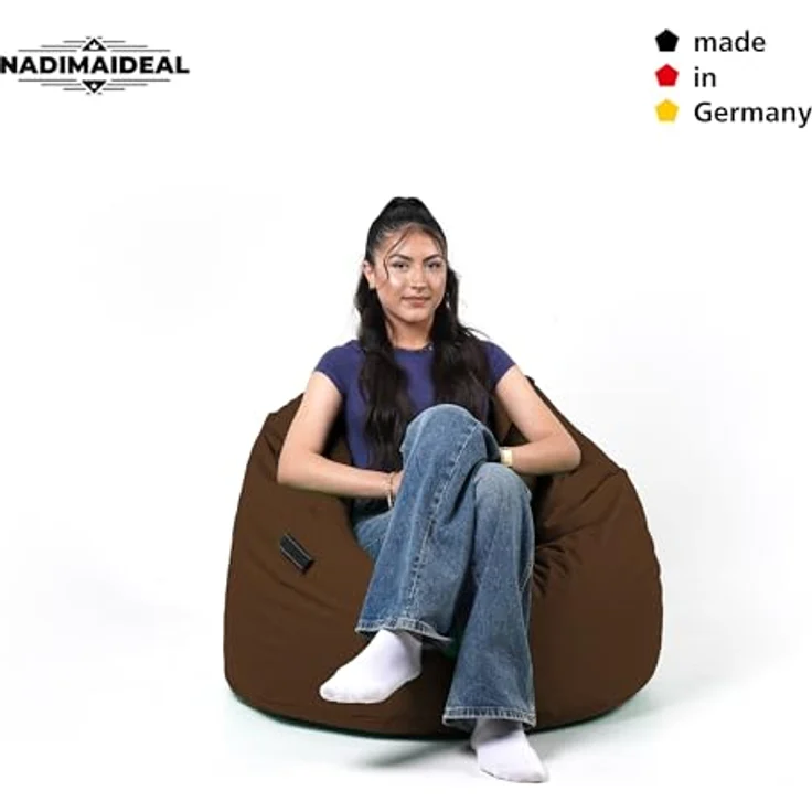 Nadimaideal Sitzsack Tropfenform Kastanie | Bodenkissen für Kinder & Erwachsene | Indoor & Outdoor | Gaming Sitzsack - Sitzkissen - Beanbag | Füllung EPS Perlen (Braun, XXL-Durchmesser 88 cm) – Bild 5