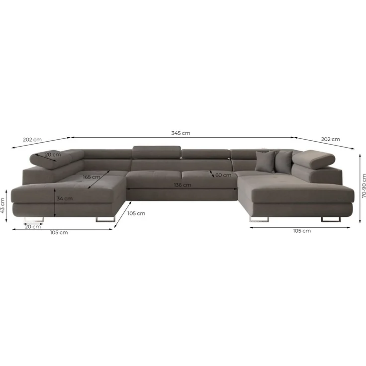 Wohnlandschaft Schlafsofa Sofa CARMELO in Stoff Nova Grafit – Bild 3