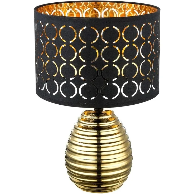GLOBO Tischlampe Textil Schirm Schwarz Tischleuchte Nachttischlampe Gold 21616