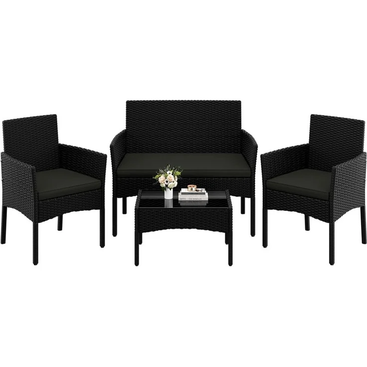 Yaheetech Balkonset Gartenmöbel-Set, 4-er Set Rattanmöbel Gartenlounge-Set für 4 Personen, Rattan Schwarz – Bild 1