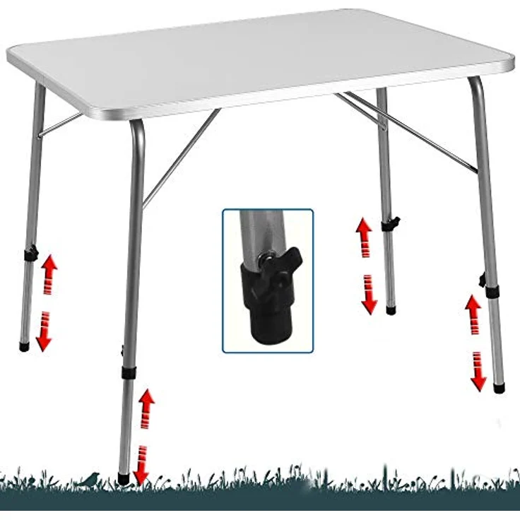 Casaria Campingtisch klappbar faltbar höhenverstellbar, Aluminium weiß/silber, 80x60 cm – Bild 5