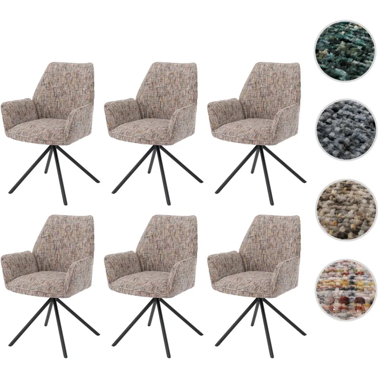 6er-Set Esszimmerstuhl HWC-G67, drehbar Auto-Position Metall Chenille (410g/m²) ~ Gestell schwarz, bunt – Bild 10