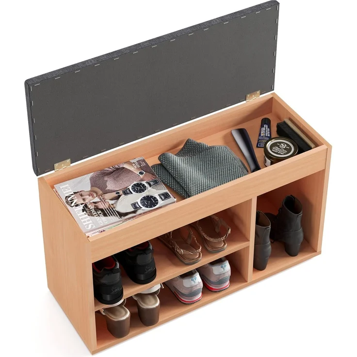 KOMTO Schuhbank Mit Sitzfläche Schuhregal Bank mit Stauraum Schuhschrank mit Sitzbank, für 6 bis 8 Paar, Spanplatte, Sofia 100 x 48 x 32 cm – Bild 4