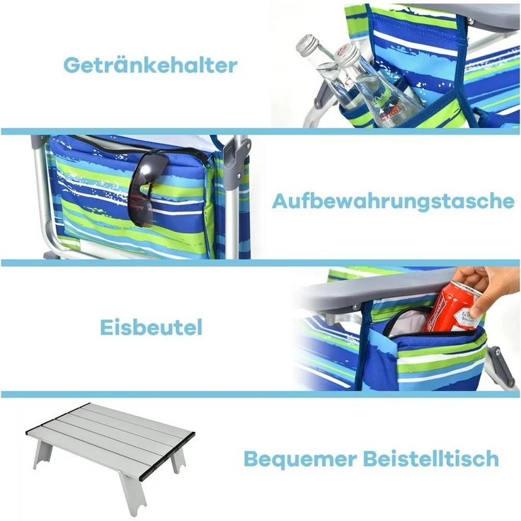 COSTWAY Campingstuhl Strandstühle mit Tisch (3 St), klappbar & 5 fach verstellbar – Bild 3
