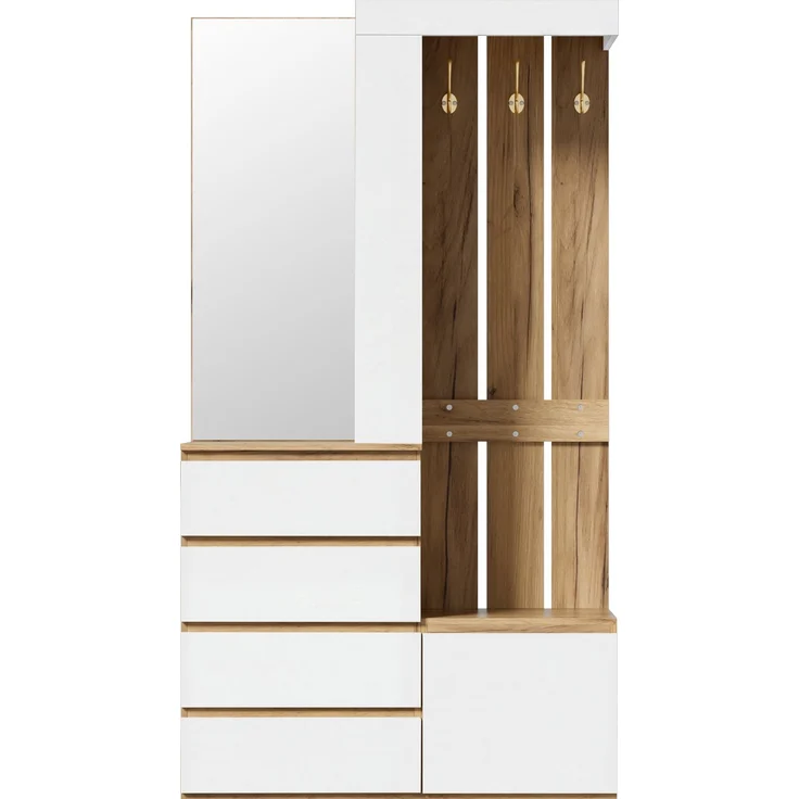 Garderoben-Set 100x35x180 cm mit Spiegel, 4 Schubladen, Tür und Haken – Bild 7