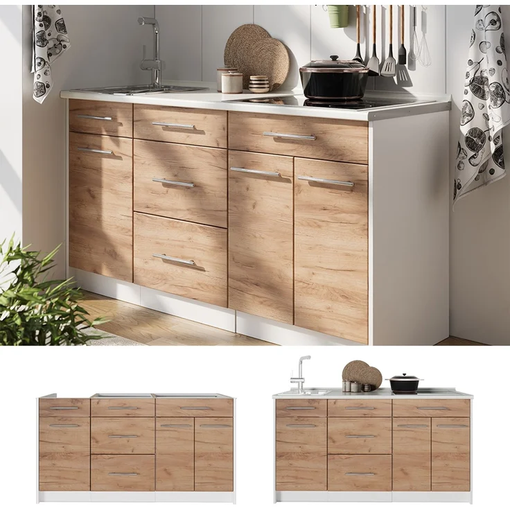 Küchenblock Fame-Line Goldkraft Eiche/Weiß 150 cm, AP Anthrazit Vicco – Bild 4
