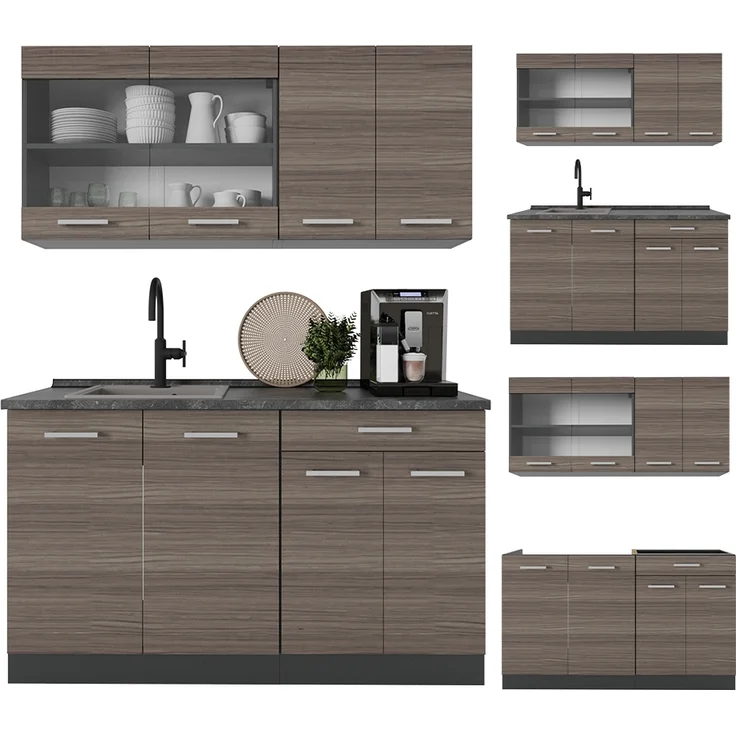 Singleküche R-Line Edelgrau/Anthrazit 140 cm , AP Marmor Vicco – Bild 6