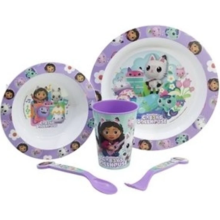 Gabby's Dollhouse Teller-Set Mikrowellengeeignet 5-teiliges Kindergeschirr mit rutschfestem Boden – Bild 4