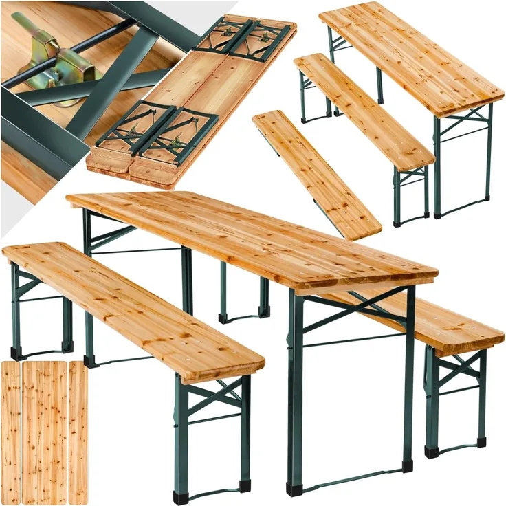 tectake® Bierzeltgarnitur klappbar, Biertisch Klapptisch mit 2X Bierbank, Gartenmöbel Set, Camping Zubehör, Klapptisch Esstisch, Camping Tisch faltbar, Balkontisch, Campingtisch klappbar