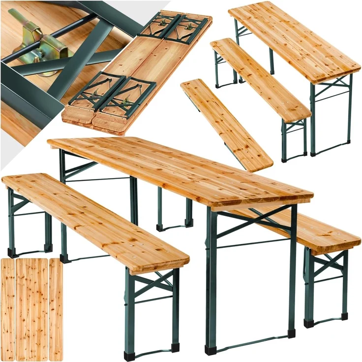 tectake® Bierzeltgarnitur klappbar, Biertisch Klapptisch mit 2X Bierbank, Gartenmöbel Set, Camping Zubehör, Klapptisch Esstisch, Camping Tisch faltbar, Balkontisch, Campingtisch klappbar – Bild 1