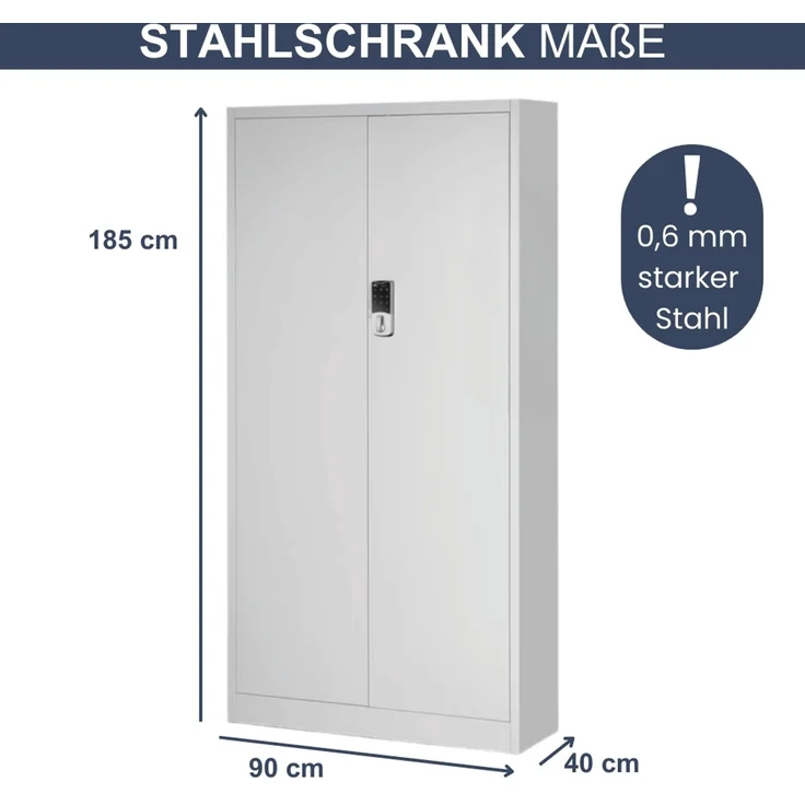 Metallschrank abschließbar ODIS - Zahlenschloss, 5 Ebenen | Aktenschrank Büroschrank Stahl Mehrzweckschrank Werkstatt Werkzeugschrank, 185x90x40cm Grau – Bild 2