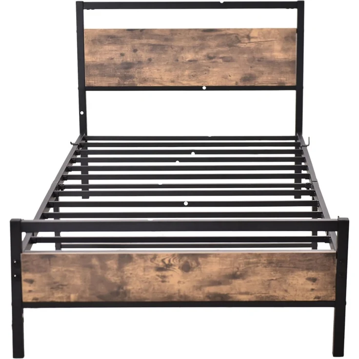 Doppelbett aus Stahl mit MDF-Kopfteil, ohne Matratze, 140x200 cm, Braun/Walnuss – Bild 8
