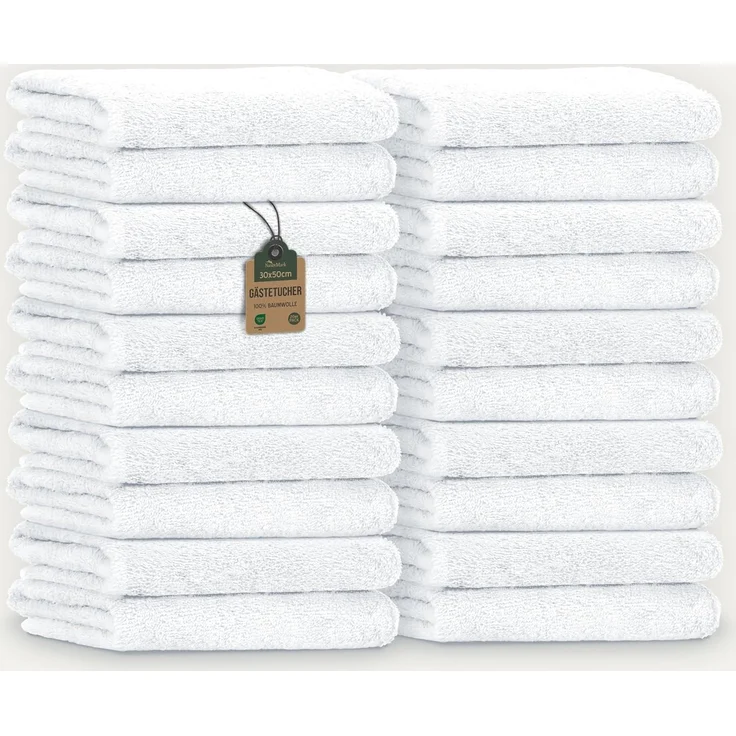 NatureMark Gästetücher – 20er Pack (30x50 cm), 100% Baumwolle, Oeko-TEX Zertifiziert, weich, saugfähig und pflegeleicht – Für Bad, Gäste & Spa – Weiß – Bild 1