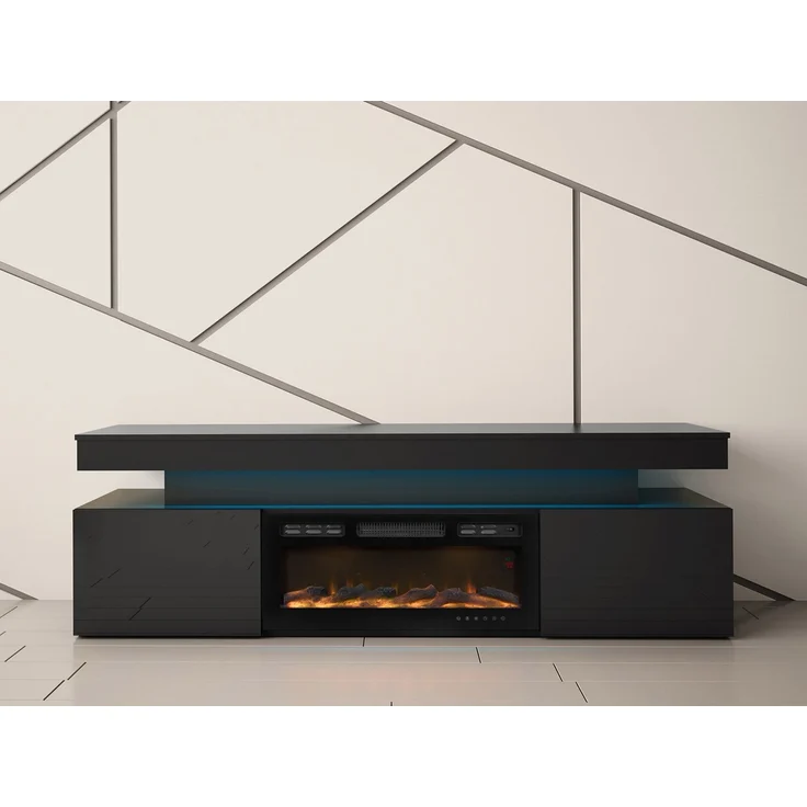 Mirjan24 'EF 2D Serkuzo' TV-Lowboard mit Kamin, MDF schwarz (hochglanz/matt), 59 x 41 x 190 cm – Bild 3
