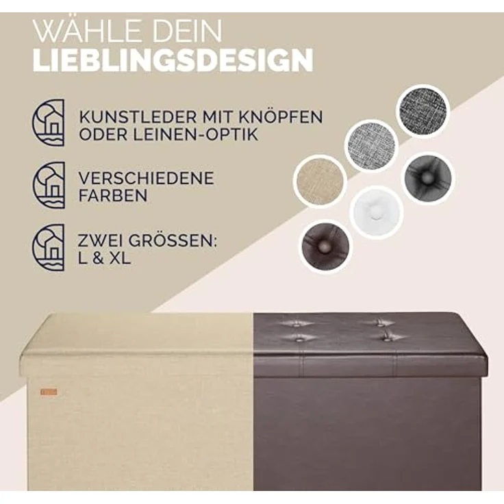 CASARIA® Faltbare Sitztruhe mit Stauraum Leinenoptik Beige XL – Bild 8