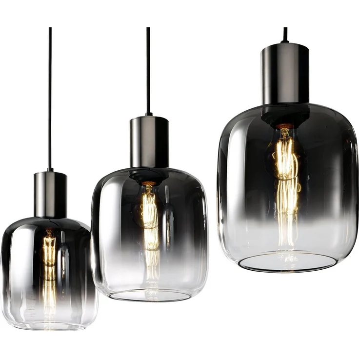 casa NOVA Pendelleuchte SVENJA, 3-flammig, Schwarz, Metall, Rauchglas, ohne Leuchtmittel, Hängeleuchte, Hängelampe – Bild 1