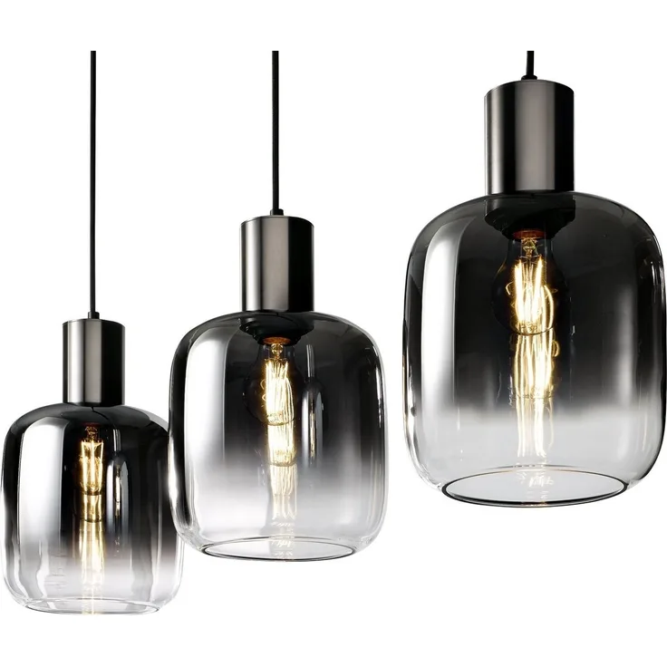 casa NOVA Pendelleuchte SVENJA, 3-flammig, Schwarz, Metall, Rauchglas, ohne Leuchtmittel, Hängeleuchte, Hängelampe