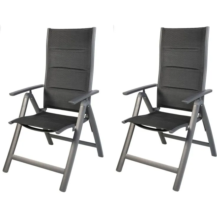 2 Stück Gartensessel Comfort 6-fach verstellbar gepolstert schwarz