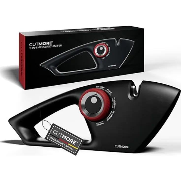 CUTMORE 5-in-1 Messerschärfer, Diamant Messerschleifer für Messer, Brotmesser & Scheren, rutschfest und einfach zu bedienen, Testsieger aus der Hobbykoch-Community