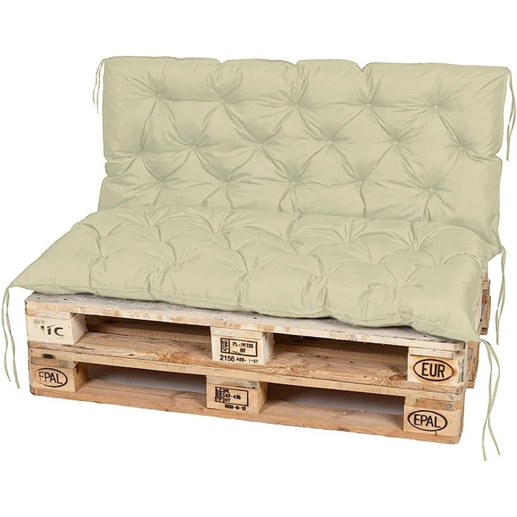 TexDeko® Garden Palettenauflage 120x60 cm mit Rückenlehne wasserabweisend UV - beständig Premium Sitzkissen gesteppt für Europaletten Palettenkissen Palettenpolster (Sand) – Bild 1