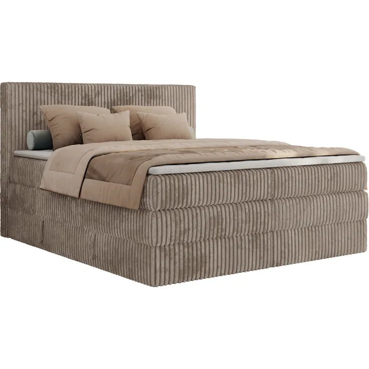 MKS MÖBEL Boxspringbett TILIANO KING, Doppelbett mit Visco-Topper, Multipocket-Matratzen und zwei Bettkästen, Cord Stoff, 160 x 200 cm, H3/H4