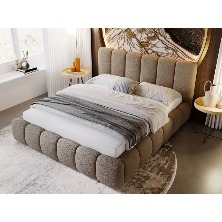 GRAINGOLD Cloud Bett 160x200, Polsterbett mit Bettkasten, Bouclé-Stoff, mit Kopfteil, Braun – Bild 4