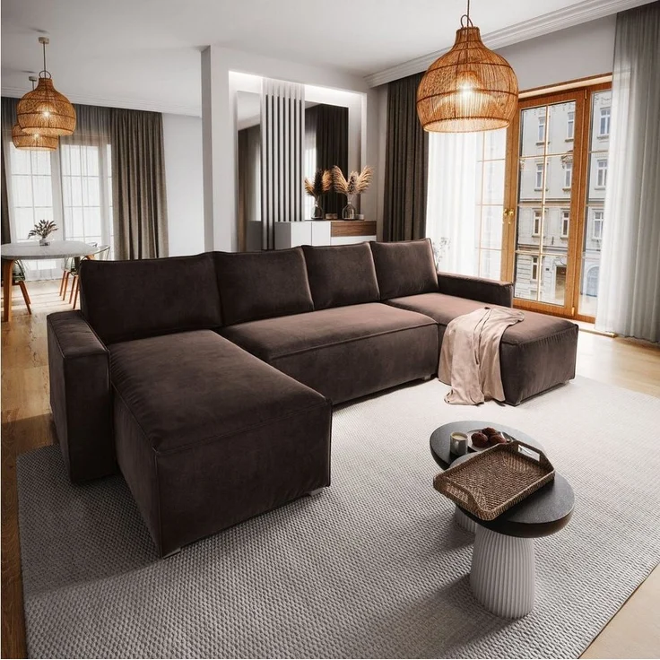 Masseno Ecksofa DENI mit Schlaffunktion U-Form, Sofa mit Bettkasten – Bild 1
