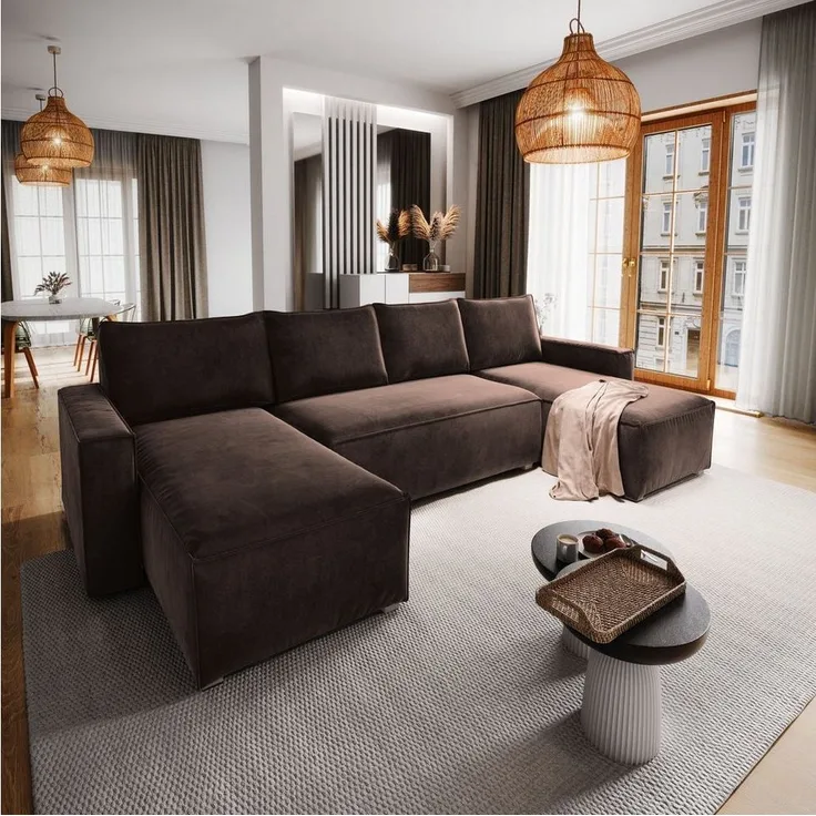 Masseno Ecksofa DENI mit Schlaffunktion U-Form, Sofa mit Bettkasten