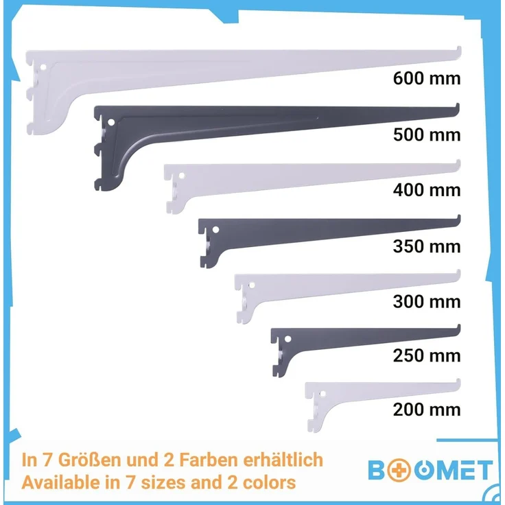 BOOMET Wandregalhalter Regalträger 1-reihig für Wandschienen, 4-tlg, Regalsystem Weiß 20cm Wandregalhalter Regalwinkel – Bild 7
