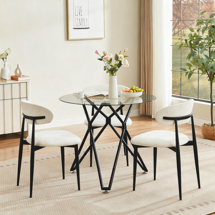 Runder Esstisch 90 x 90 x H 78 cm, gehärtetes Glas, Metallgestell, modern und platzsparend in Schwarz – Bild 2