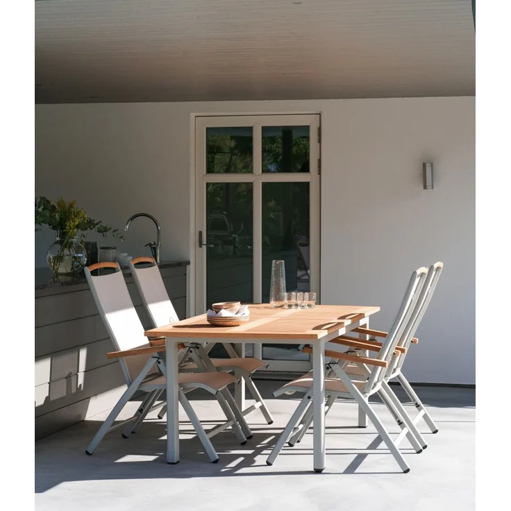Gartenesstisch Lyon aus Aluminium und Teak, modern, ausziehbar, hellgrau-natur, für 8-10 Personen – Bild 4