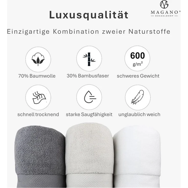 MAGANO Handtücher Set, Bambus & Baumwolle, Luxusqualität, (Set, 2-St), Gewebedichte 600g/m², Handtuch 50x70 cm oder Duschhandtuch 70x140 cm – Bild 3