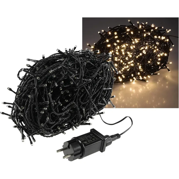 LED Aussen-Lichterkette "CT-ALK600" 60m warmweiß, Kabel schwarz, IP44, 600 LEDs