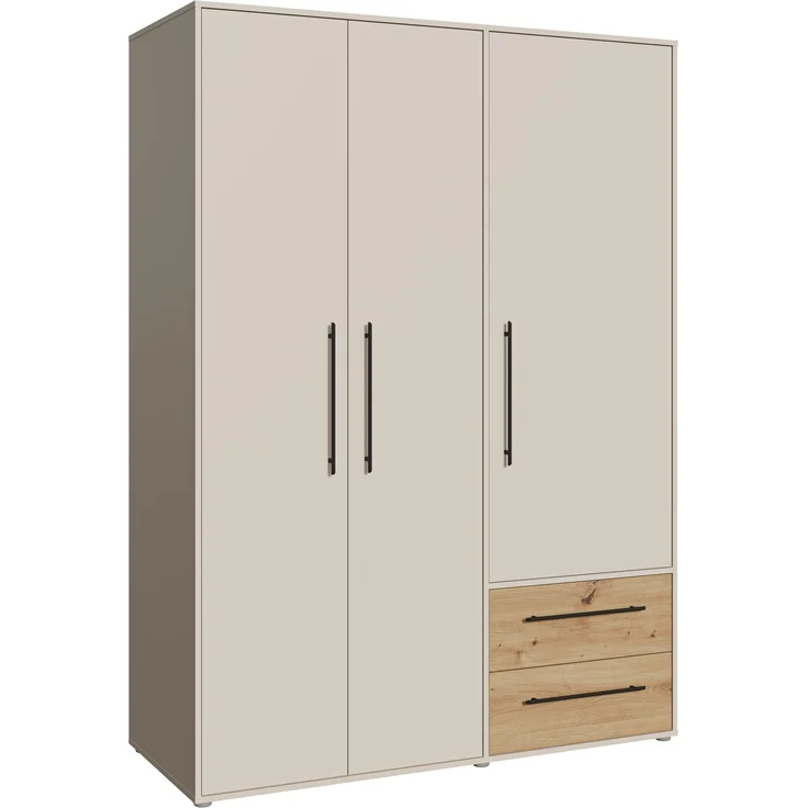 Drehtürenschrank >MOKKARIS< 2 Schübe, Sandfarben/ Artisan Eiche Dekor - 144,4x200,1x58,8cm (BxHxT) – Bild 3
