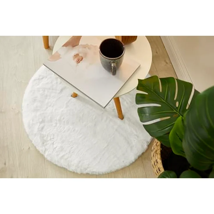 -LUXOR- living Teppich Coste gemütlicher Hochflor Kunstfell Teppich Fellimitat in Schaffelloptik 80 cm rund weiß – Bild 6
