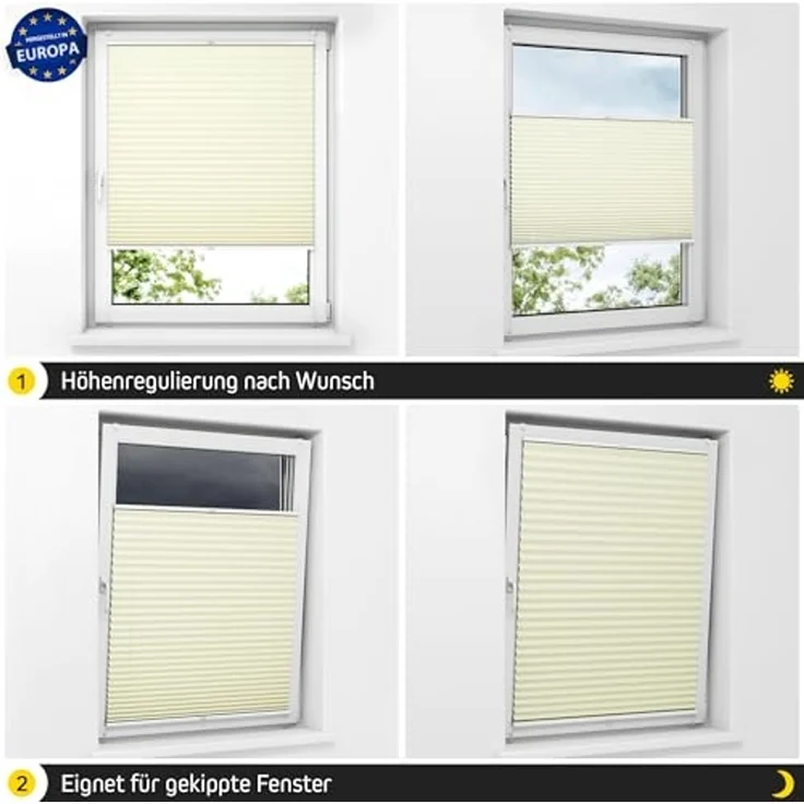 jalousiescout Plissee Pure Plissee Premium, 40 x 120 cm, creme, halbtransparent, ohne Bohren, verspannt, Klemmfix, Polyester-Stoff, blickdicht und lichtdurchlässig – Bild 6