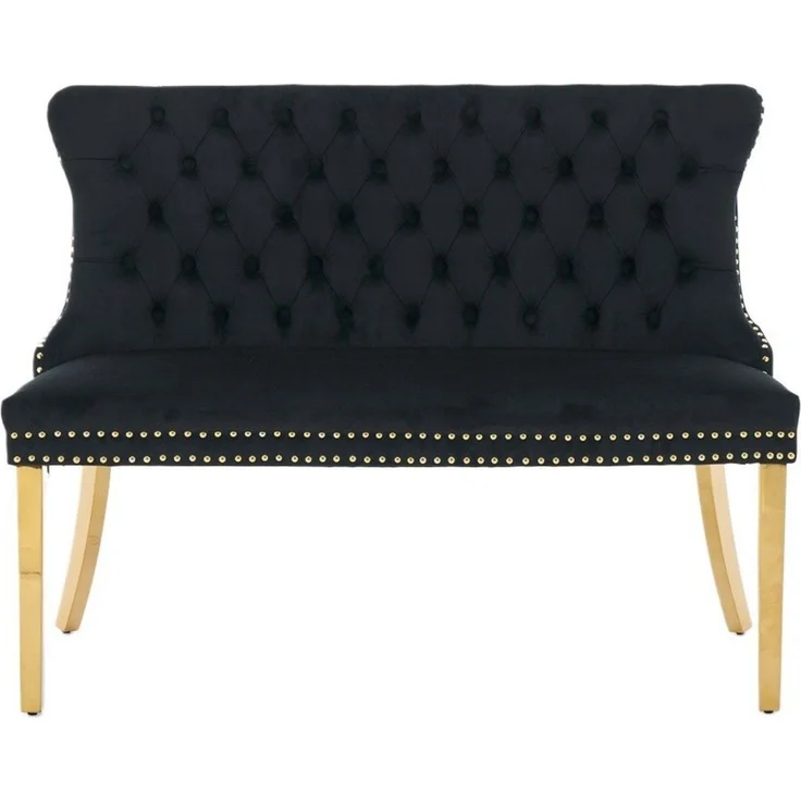 BBWL Polsterbank 2-Sitzer mit Handmade Knöpfen, Wing Back, Samtpolsterung, Velvet Double Dining Loveseat Bank für Küche & Esszimmer, Mid-Century – Bild 2