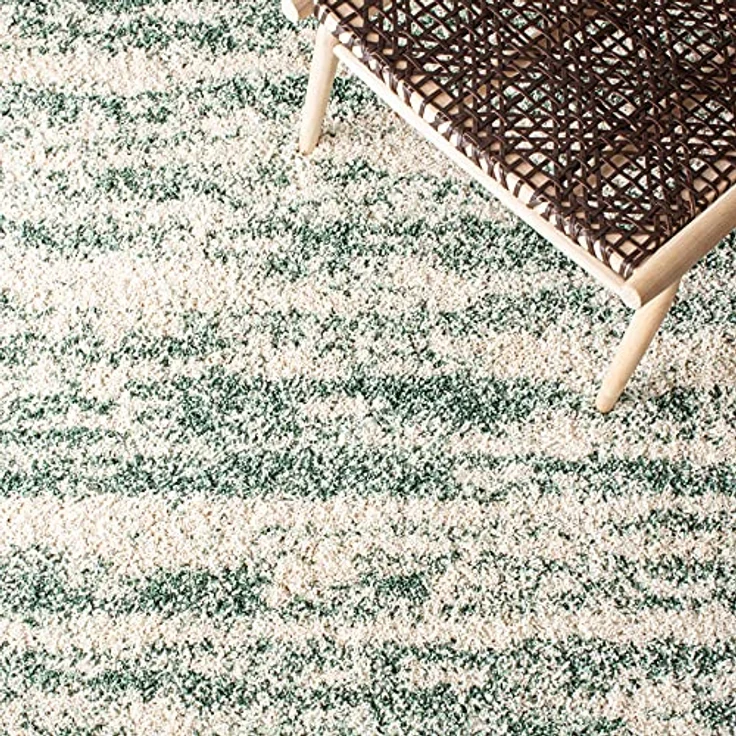 SAFAVIEH Zottelig Teppich für Wohnzimmer, Esszimmer, Schlafzimmer - Hudson Shag Collection, Hoher Flor, Elfenbein und Grün, 213 X 213 cm – Bild 6